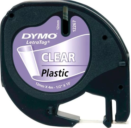 Shirit etiketimi Dymo LetraTag 12267 (S0721530) 12mm x 4m plastik, tekst i zi, i tejdukshëm