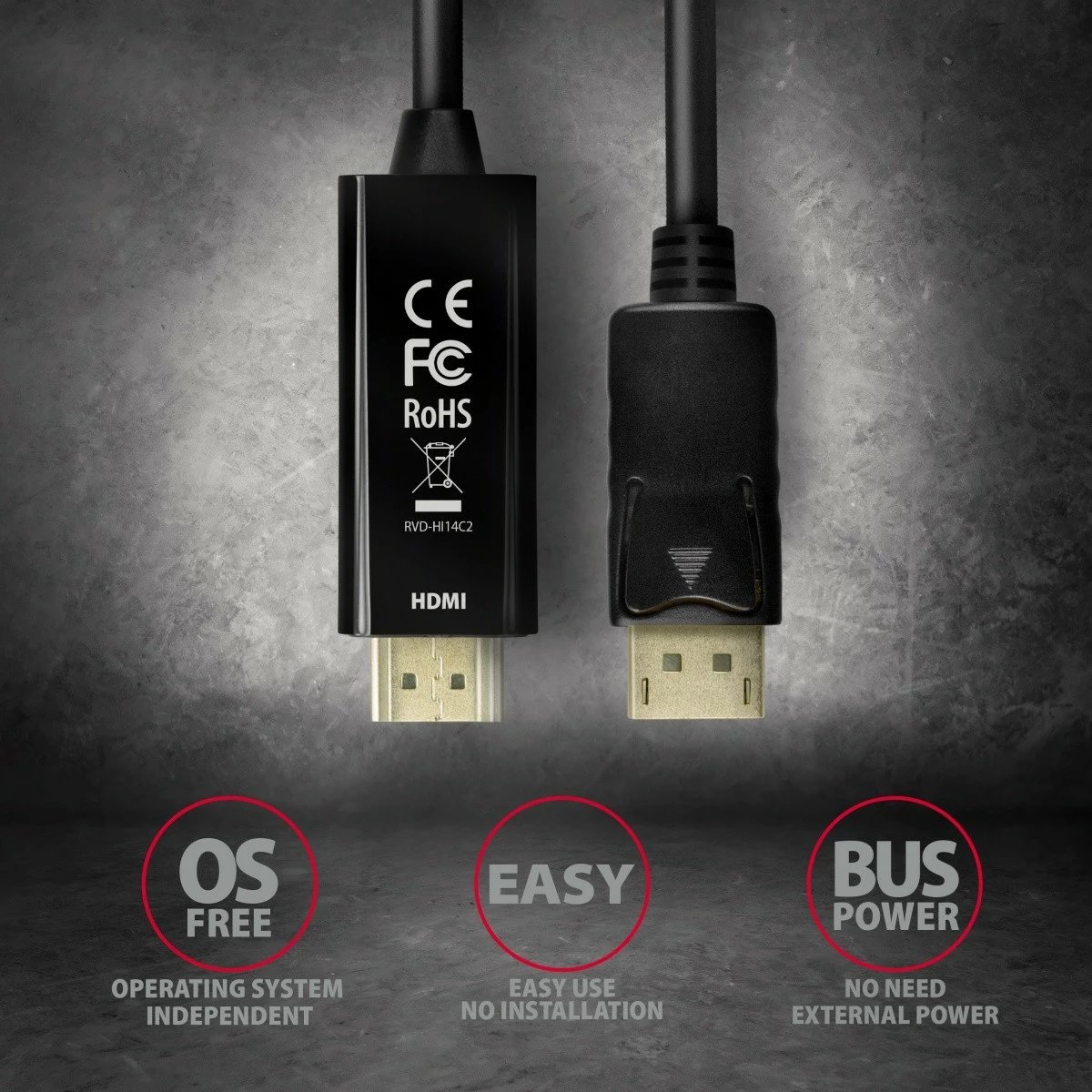 Kabllo/adaptues aktiv AXAGON RVD-HI14C2 DisplayPort në HDMI, 1.8m, e zezë