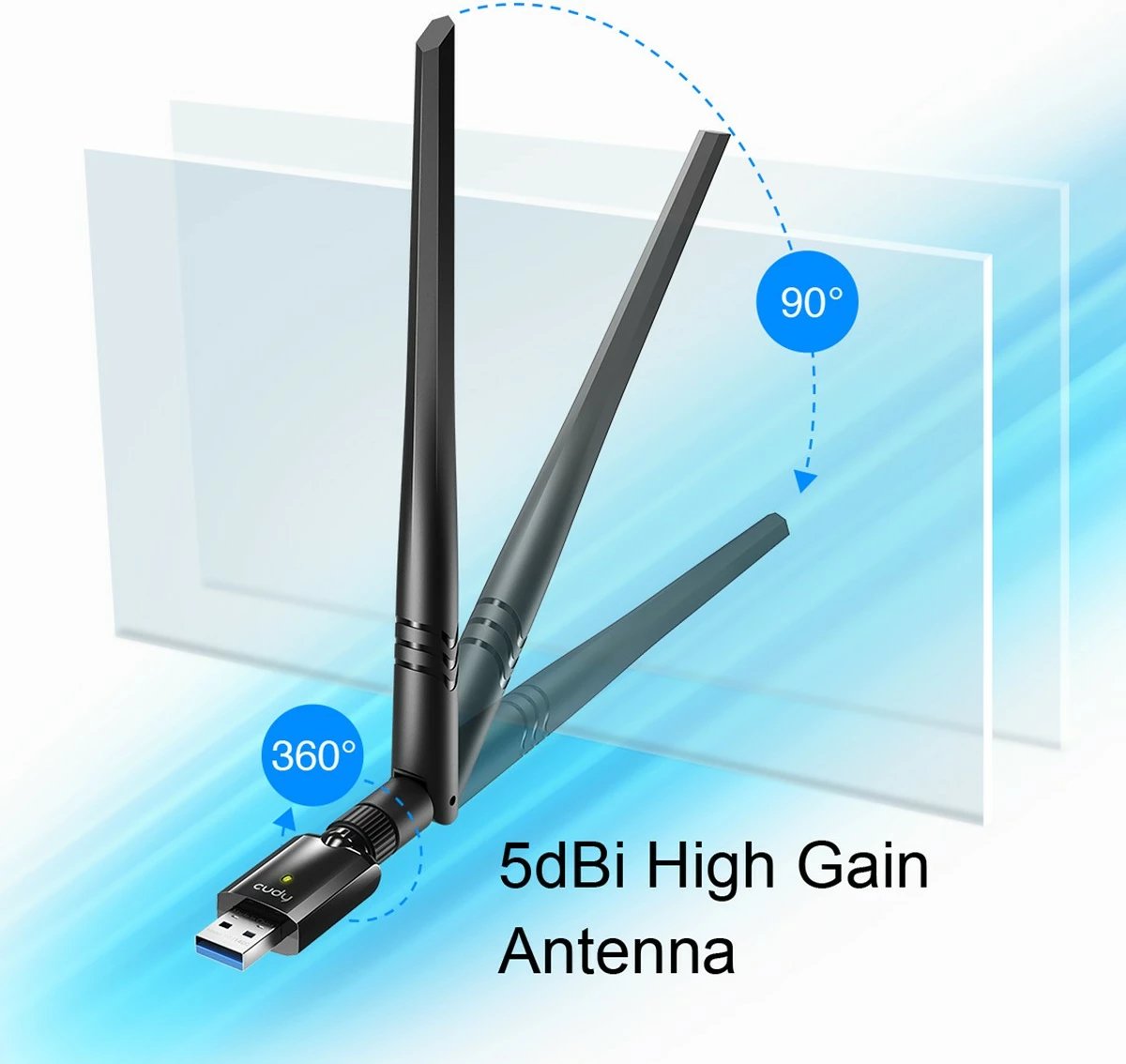 Adaptues Wi‑Fi USB, Cudy WU1400, AC1300, USB 3.0, antenë 5 dBi, i zi