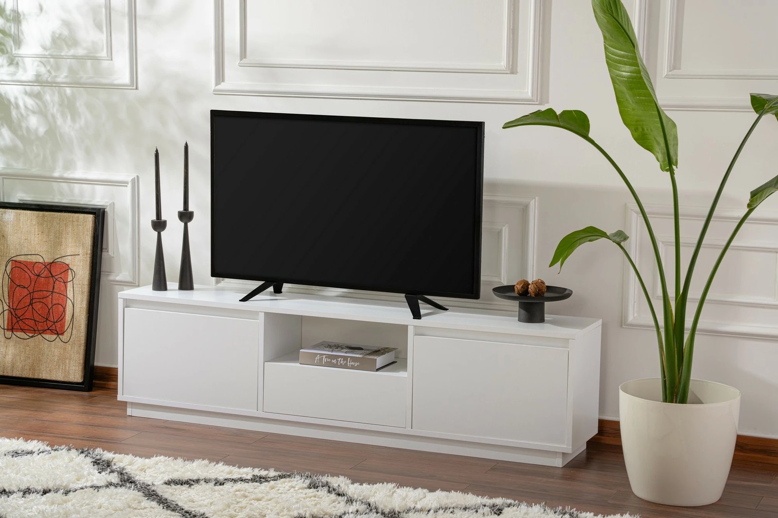 Komodë TV Nordure, Vanguard, ngjyrë natyrale e bardhë