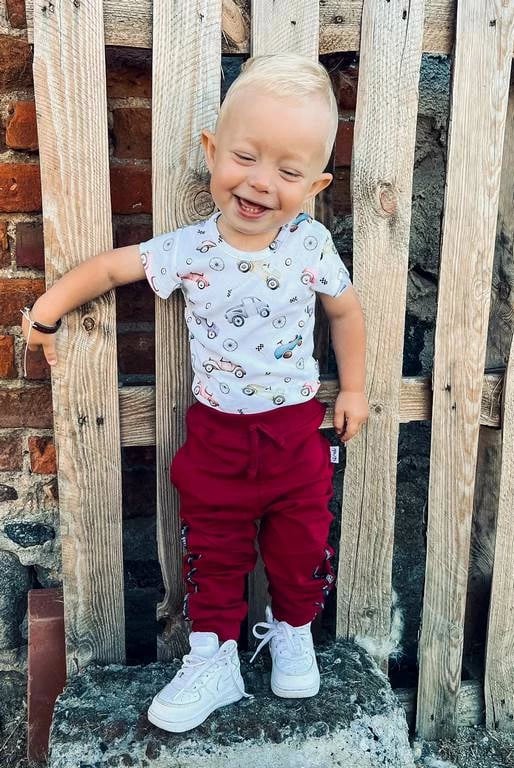 tuta bebe Nicol Races, madhësi 56 (0-3m), pambuk 95% elastan 5%, burgundy