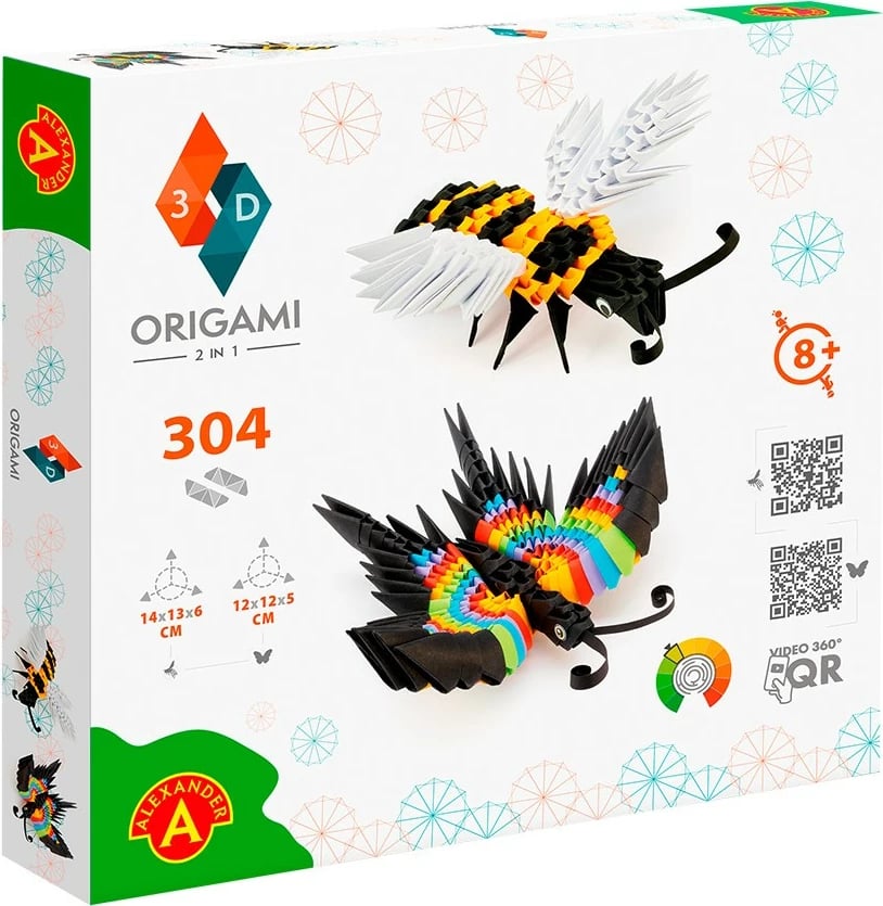 Set kreativ Origami 3D Alexander 2 në 1, Flutur dhe Bletë, 304 pjesë, shumëngjyrëshe