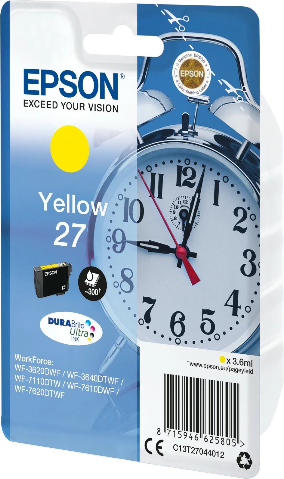 Toner Epson DURABrite Ultra Ink Yellow 27, 3.6ml, i verdhë