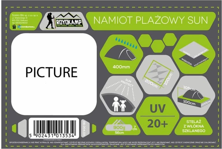 Çadër Plazhi Royokamp Sun 200x100x105, Blu