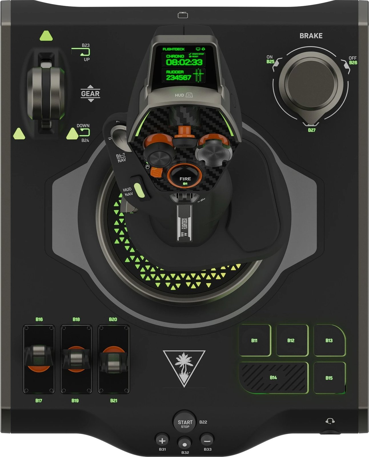 Joystick Turtle Beach VelocityOne Flightstick, PC, me ekran OLED, me kabllo, i zi