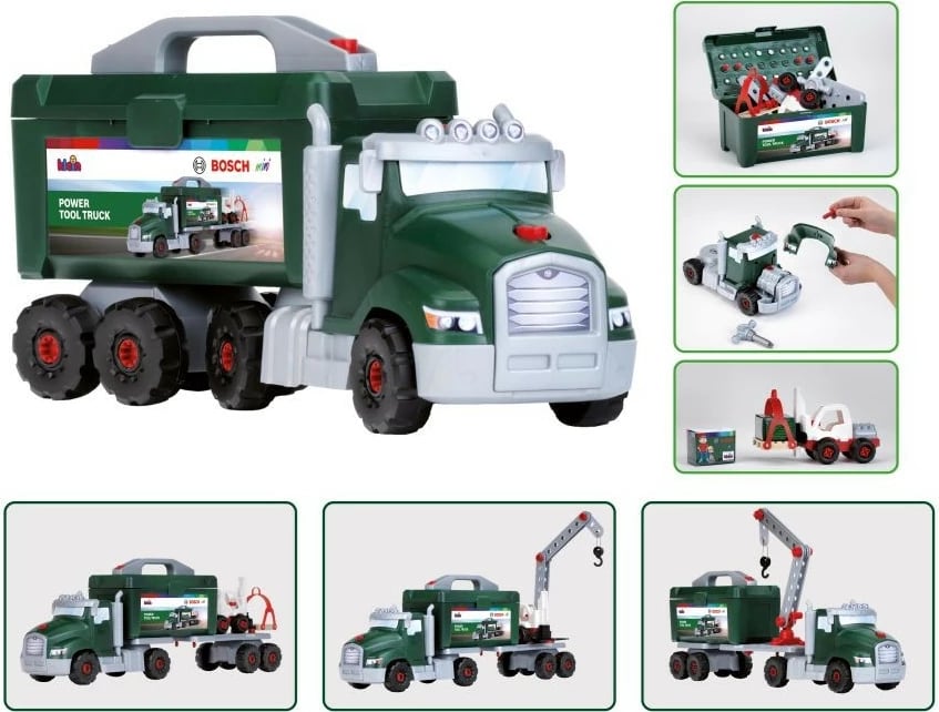 Kamion lodër Klein Bosch 8626 me vegla, plastikë, Gri/Gjelbër/E Kuqe, set