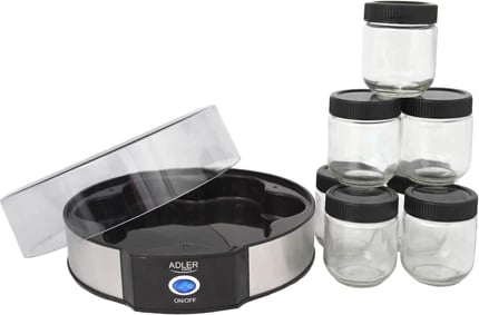 Aparat për kos, Adler, AD 4476, 7 kavanoza qelqi 200 ml, kapak transparent, set 7 kavanoza