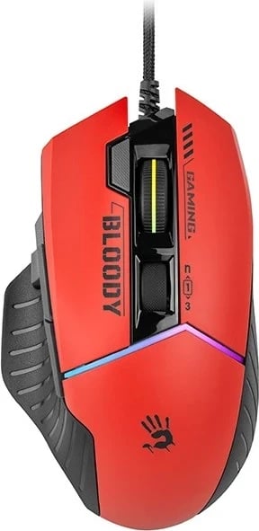 Mausi për lojëra A4tech Bloody W95Max, USB, me dritat RGB dhe ngjyrë të zeza-kuqe
