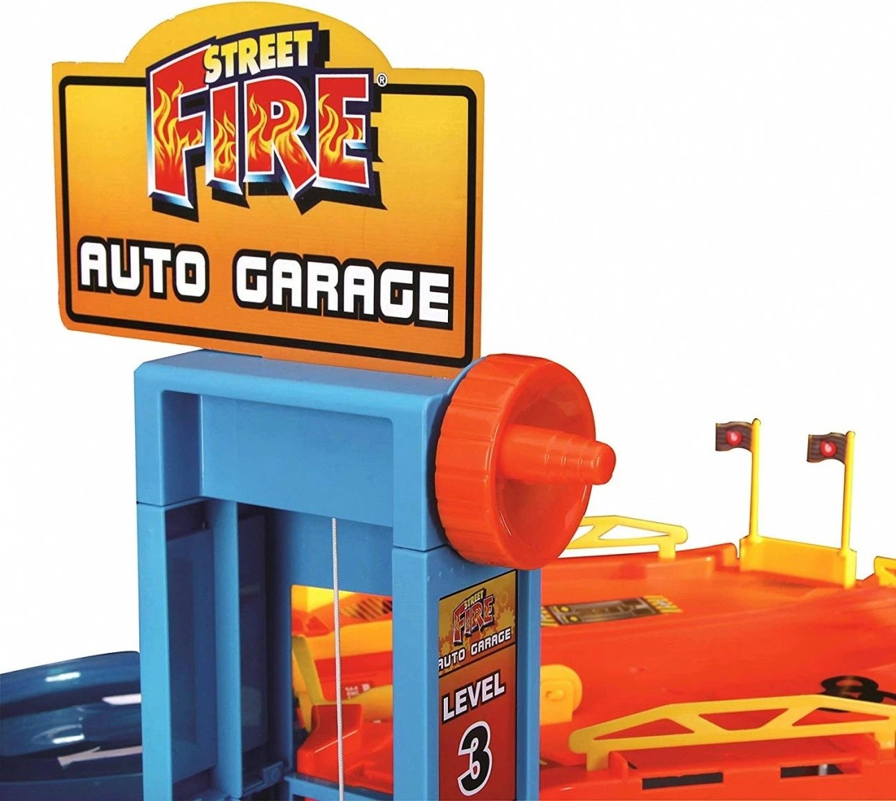 Set garazh lodër Bburago Street Fire Auto Garage me 2 makina, shumëngjyrësh