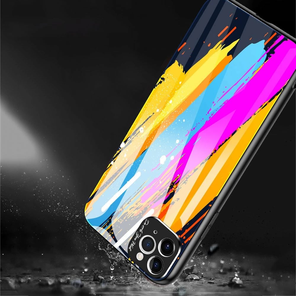 Mbështjellës Hurtel për iPhone 11 Pro Max, xham i temperuar, silikon, model me ngjyra, Black/Blue/Yellow