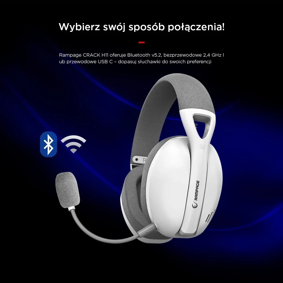 Kufje gaming Rampage CRACKH11, 7.1, wireless, të bardha