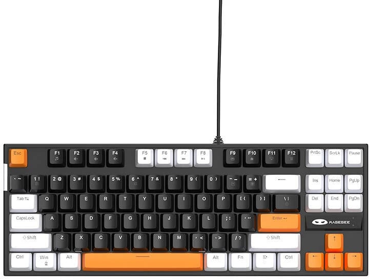 Tastierë mekanike MageGee MK-STAR, 87 taste, Brown Switch, me kabllo, e zezë/bardhë/portokalli