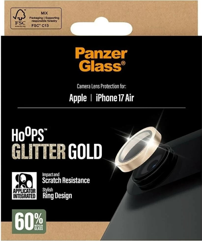 Mbështjellës PanzerGlass Hoops Glitter për iPhone 17 Air, ngjyrë ari
