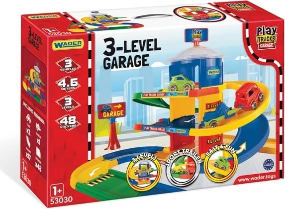 Set garazh lodër Wader Play Tracks, 3 nivele, me makina dhe ngjitëse, shumëngjyrësh