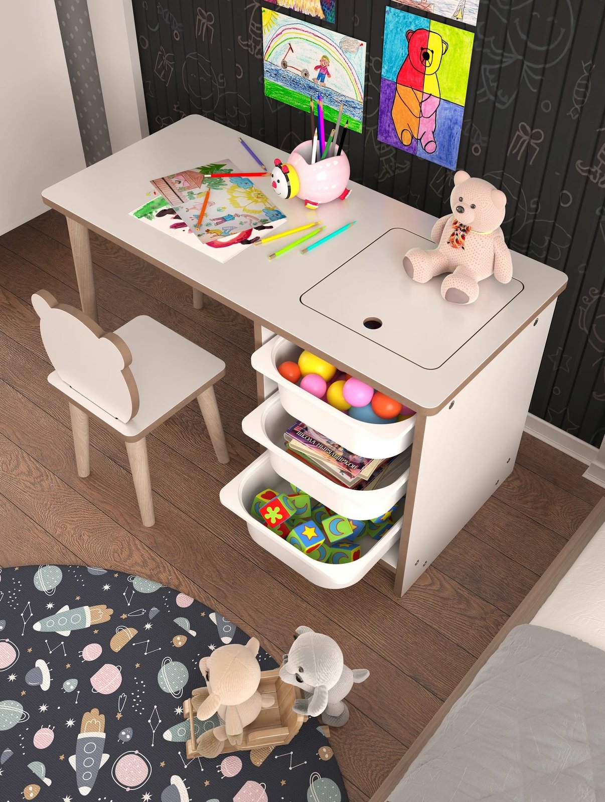 Set tavoline me karrige për fëmijë, Hanah Home, Soho, e bardhë