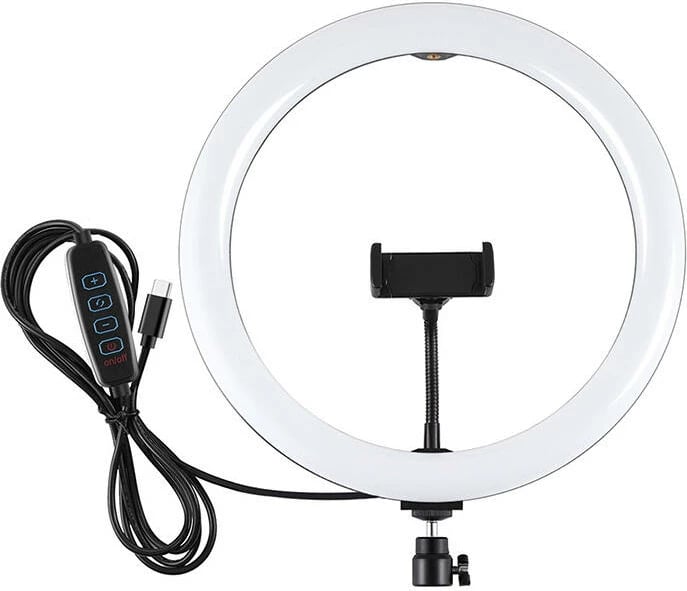 Ring light Puluz PU656B me mbajtëse telefoni, rregullim intensiteti, 30cm, bardhë