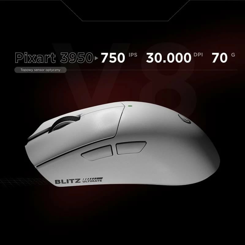 Maus Rampage BLITZ ULTIMATE, optik, 8K, 30000DPI, PAW3950, i bardhë