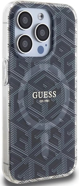 Mbështjellës Guess IML GCube MagSafe për iPhone 15 Pro Max, i zi