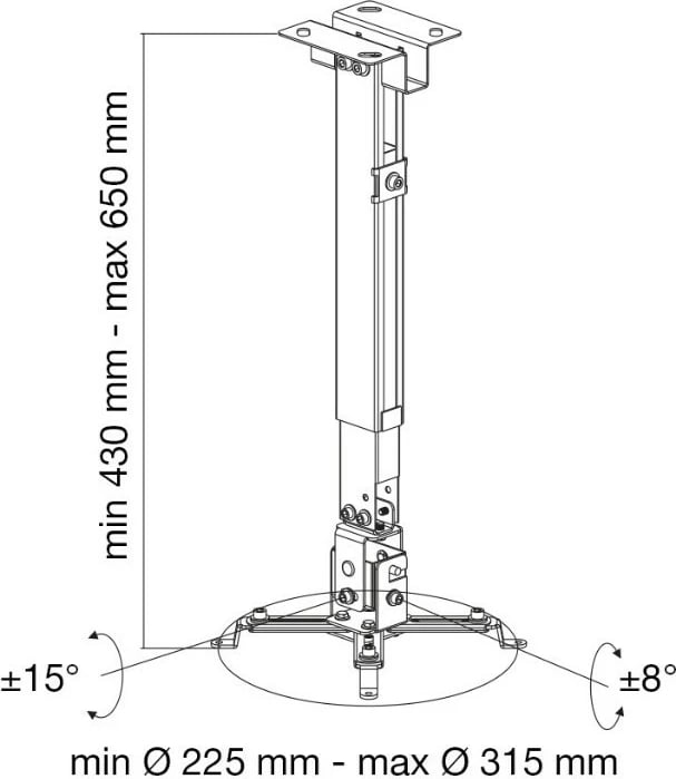 Mbajtëse projektori Techly 102369, për mur dhe tavan, 43-65cm, 20kg, argjendtë