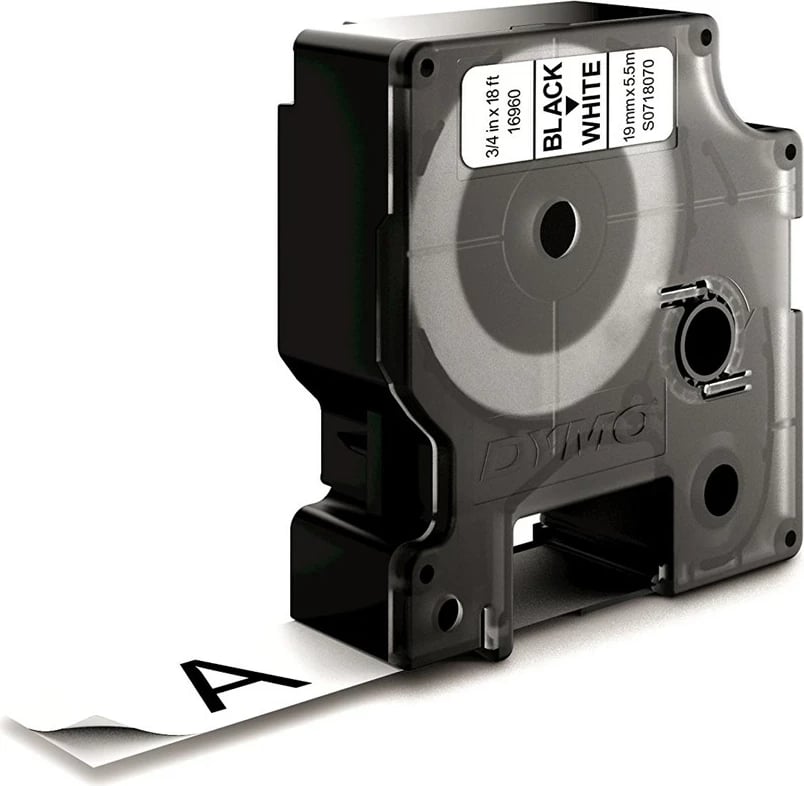 Kasetë etiketuese DYMO D1 Durable S0718070, 19mm, e zezë mbi të bardhë, 5.5m