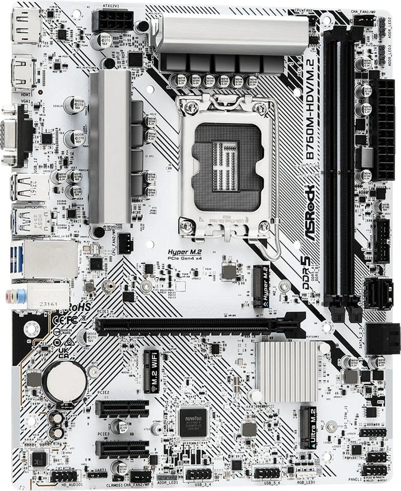 Pllakë amë Asrock B760M-HDV/M.2, Socket LGA 1700, micro ATX, DDR5, Bardhë