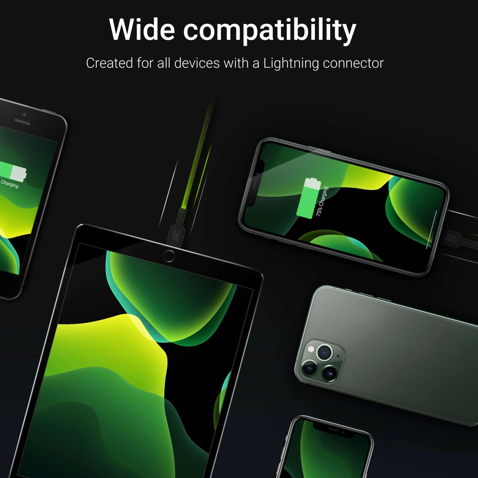Kabllo Green Cell KABGC05, 1.2 m, Lightning, USB A, Mashkull, Mashkull, E zezë
