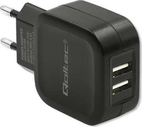 Karikues muri Qoltec 50186, 17W, 2xUSB, 5V, 3.4A, i zi