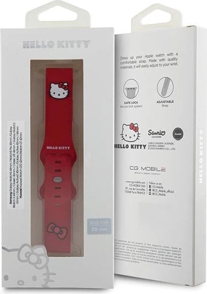 Rrip silikoni për smartwatch Hello Kitty Silicone Kitty Head, 20mm, Kuq