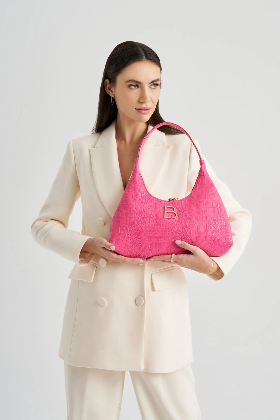 Çantë shpatull për femra, Lucky Bees, croco fuchsia, 505