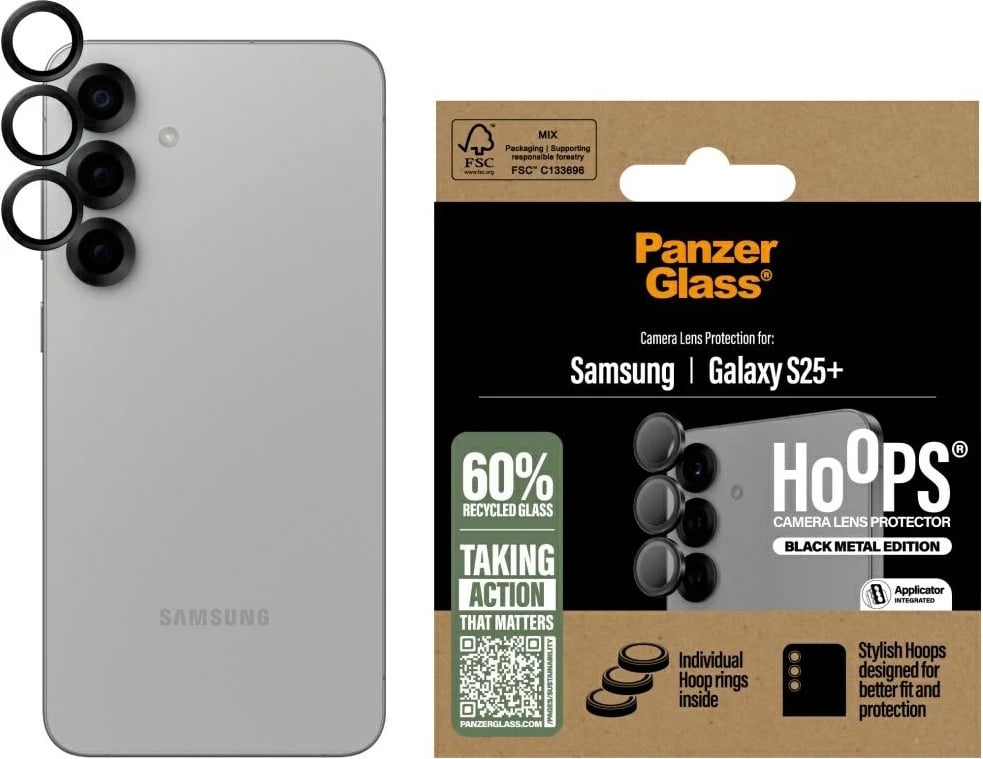 Mbrojtës lente PanzerGlass Hoops për Samsung Galaxy S25+, Zi