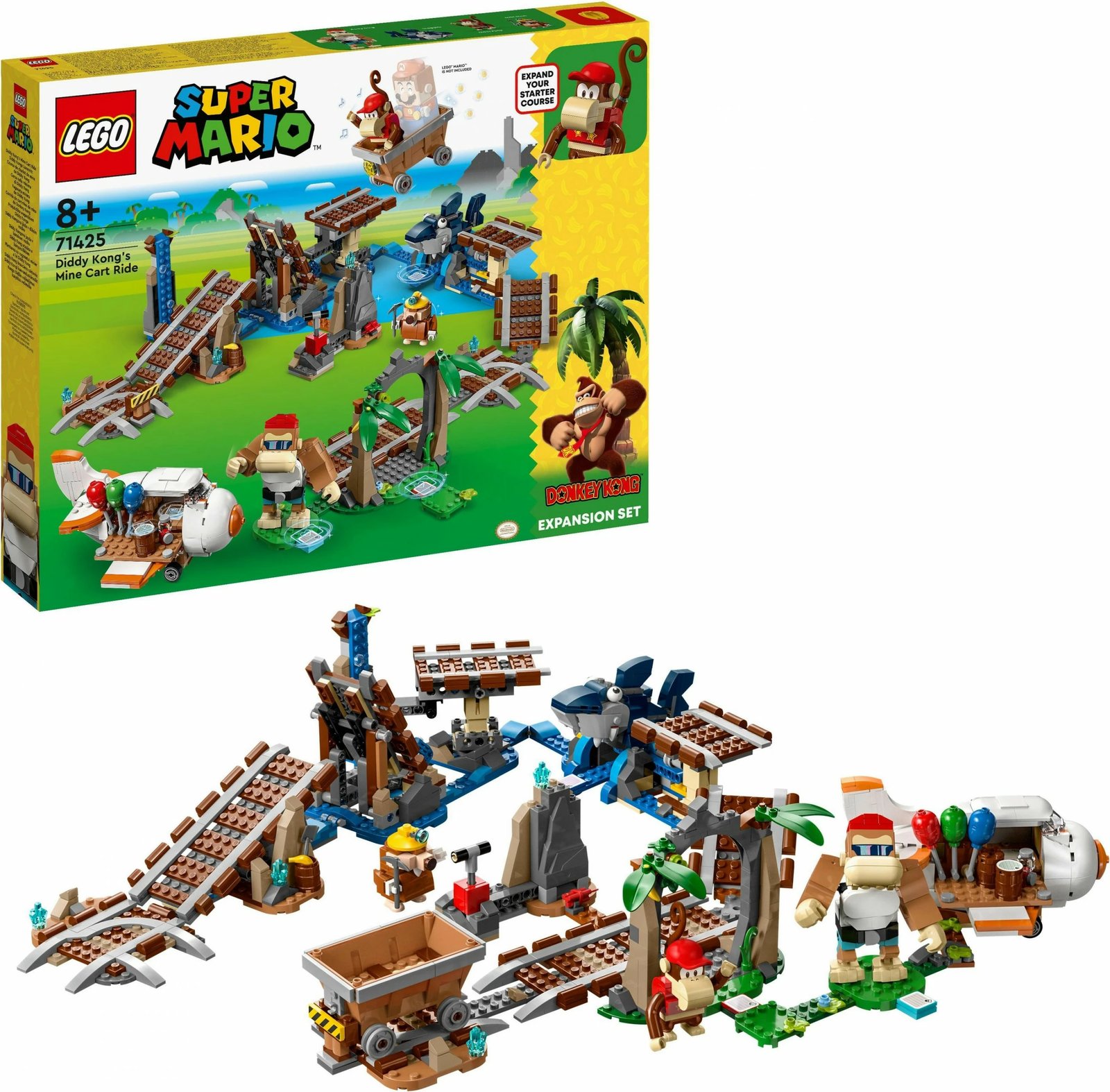 Set ndërtimi LEGO Super Mario Diddy Kong's Mine Cart Ride 71425, 1157 pjesë, shumëngjyrësh
