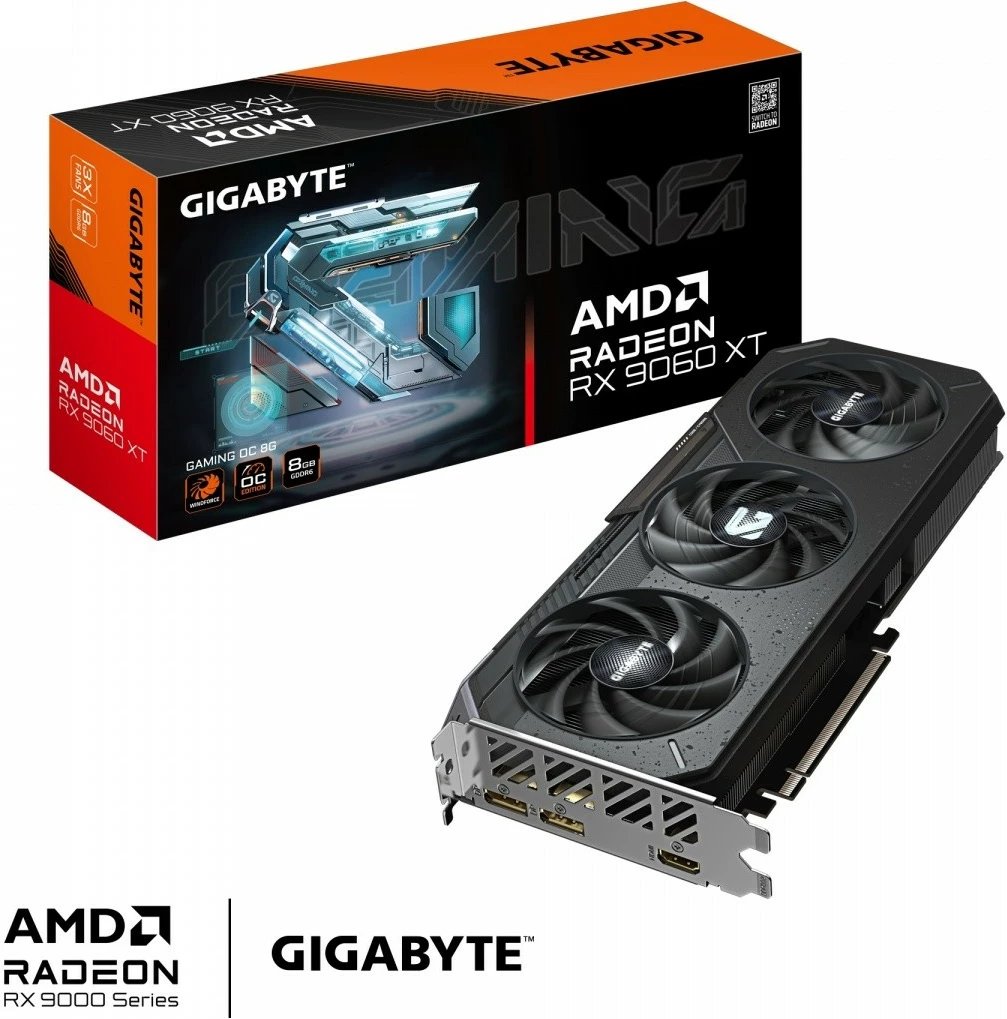 Kartelë grafike Gigabyte Radeon RX 9060 XT GAMING OC 8G, 8 GB DDR6, 3 ventilatorë, PCI-E 5.0
