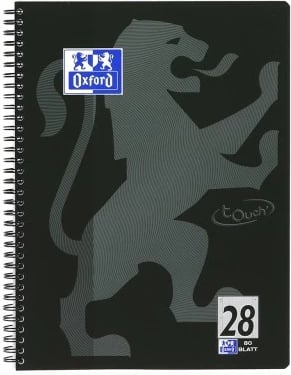 Fletore spirale Oxford TOUCH A4+, 160 fletë, 90g, katrorë, e zezë/gri