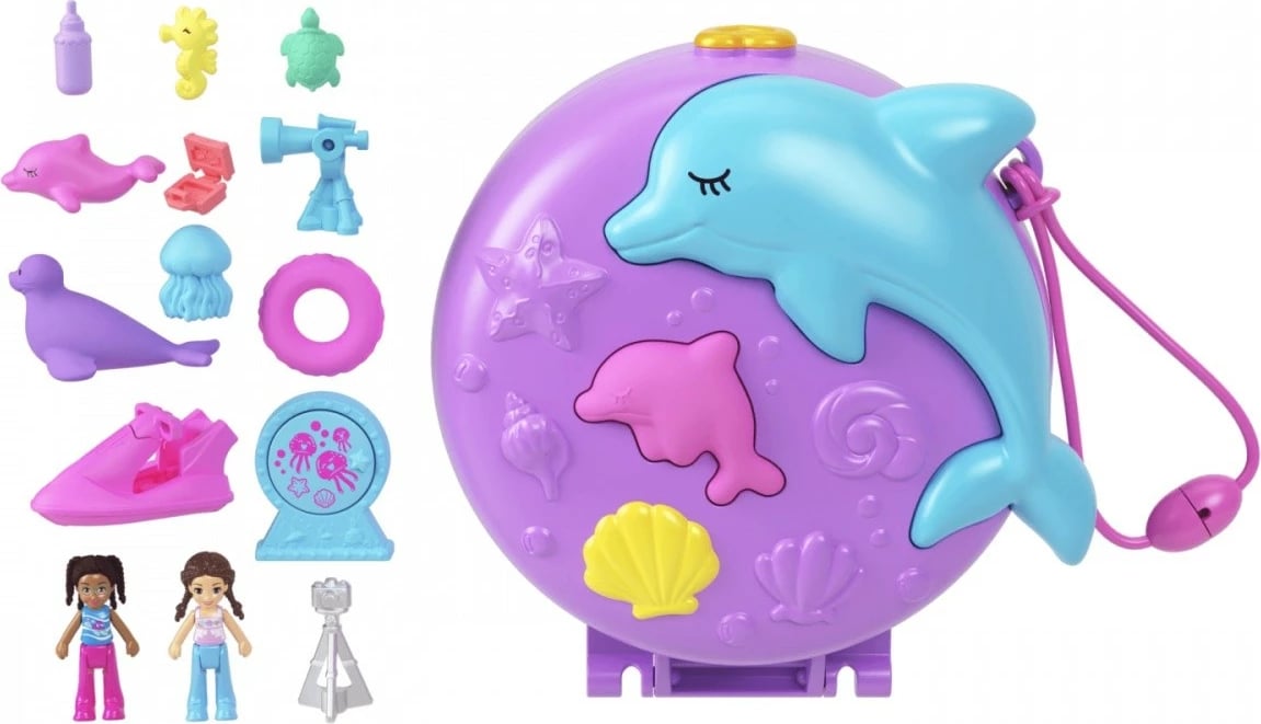 Set lodrash Polly Pocket Aquarium Delfina Compact, Mattel, HWN96, plastikë, me figurina dhe aksesorë, për vajza