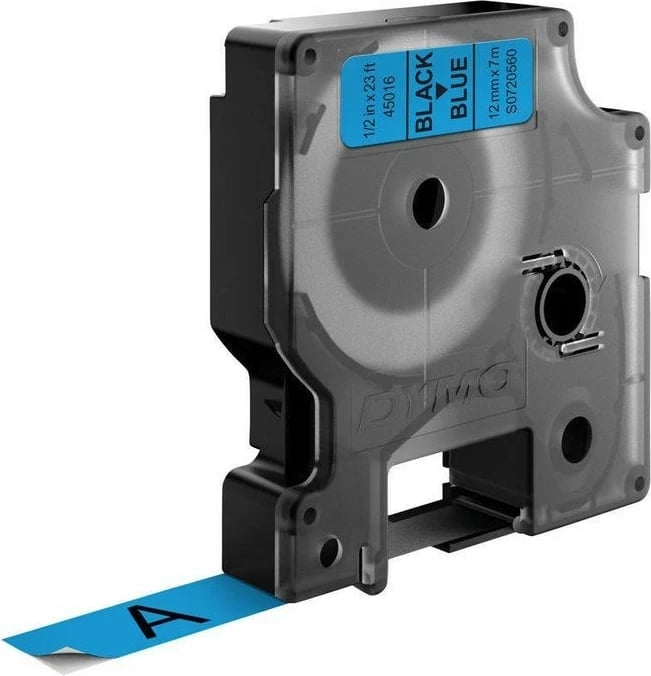 Etiketa ngjitëse DYMO D1 Standard, 12mm, E zezë në blu
