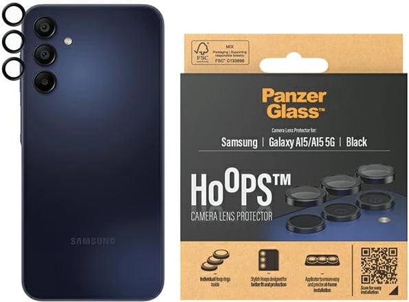 Mbrojtës kamere PanzerGlass Hoops për Samsung Galaxy A15/A15 5G, Kornizë e zezë