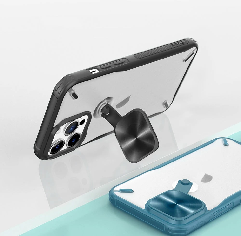 Mbështjellës Nillkin Cyclops Case për iPhone 13 Pro Max, me kapak kamere dhe mbajtëse, i zi
