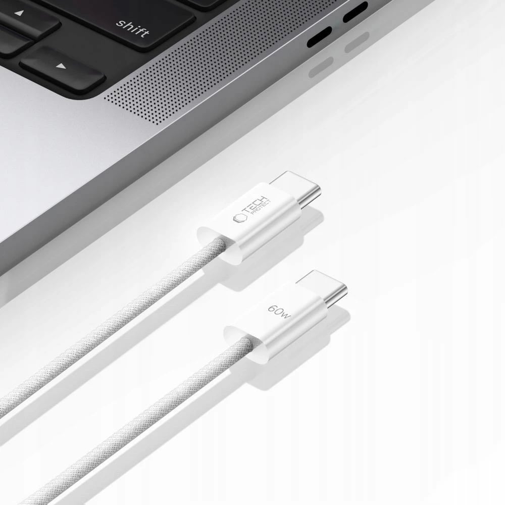 Kabllo USB-C/USB-C Tech-Protect UltraBoost Classic 1m, 60W, e bardhë