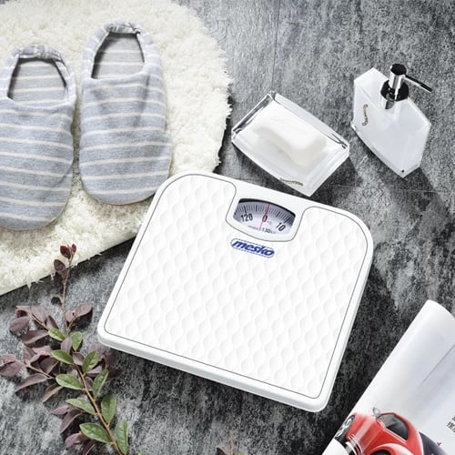 Peshore banjoje mekanike, Adler, MS 8160, kapacitet 130 kg, saktësi 1 kg, me buton kalibrimi, e bardhë