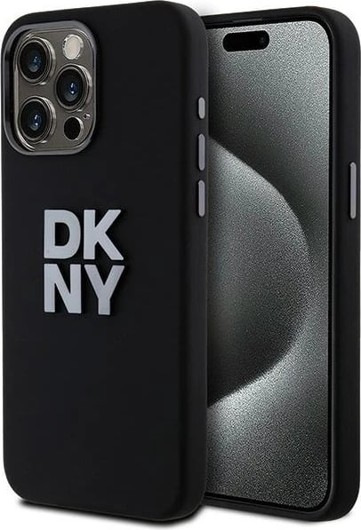 Mbështjellës DKNY Liquid Silicone Metal Logo për iPhone 15 Pro Max, i zi