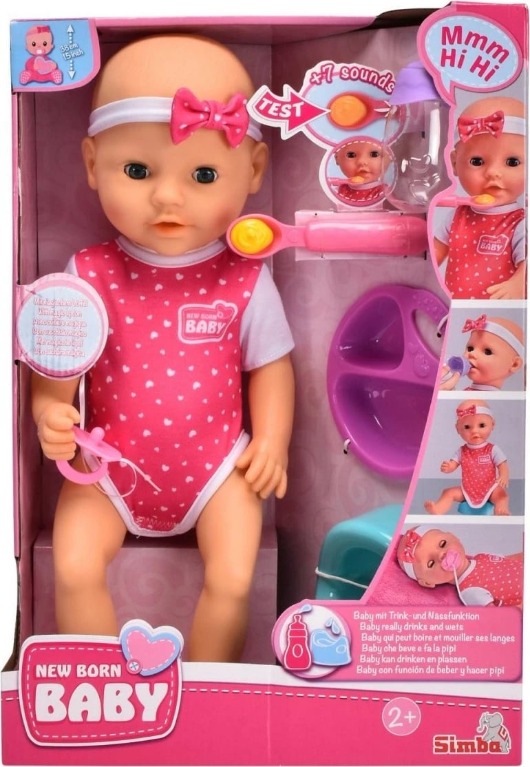 Kukull Simba New Born Baby Hungry Baby 38 cm me aksesorë, rozë
