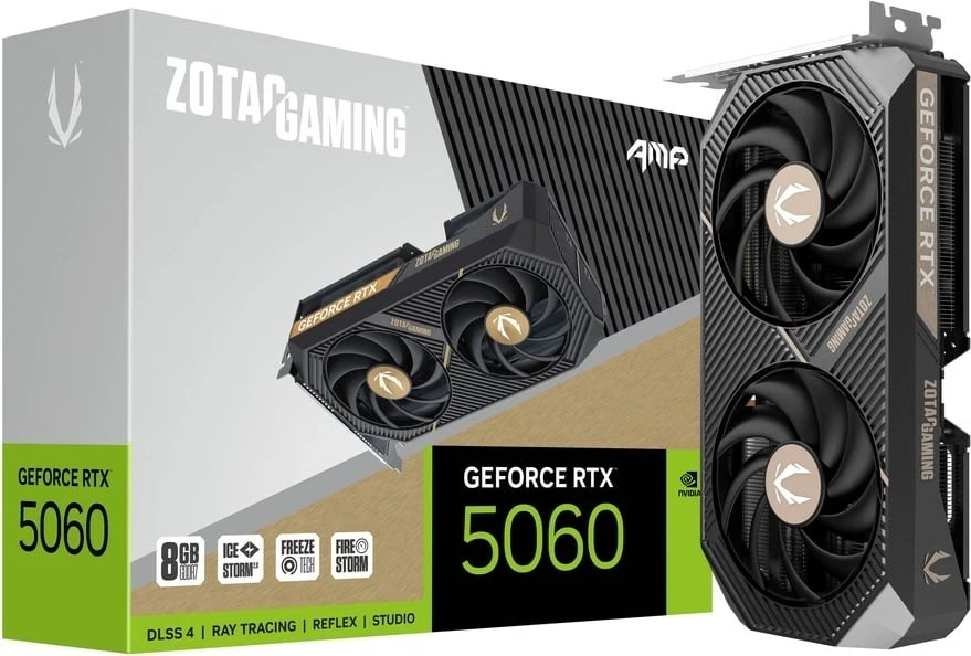 Kartelë grafike ZOTAC GAMING GeForce RTX 5060 AMP, 8 GB GDDR7, e zezë
