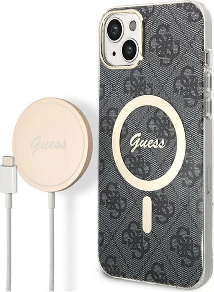 Set mbështjellës Guess GUBPP14SH4EACSK me karikues wireless për iPhone 14 6.1", i zi, MagSafe