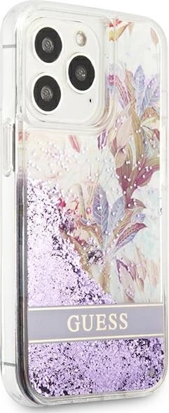 Mbështjellës Guess GUHCP13LLFLSU për iPhone 13/13 Pro 6.1", Flower Liquid Glitter, vjollcë