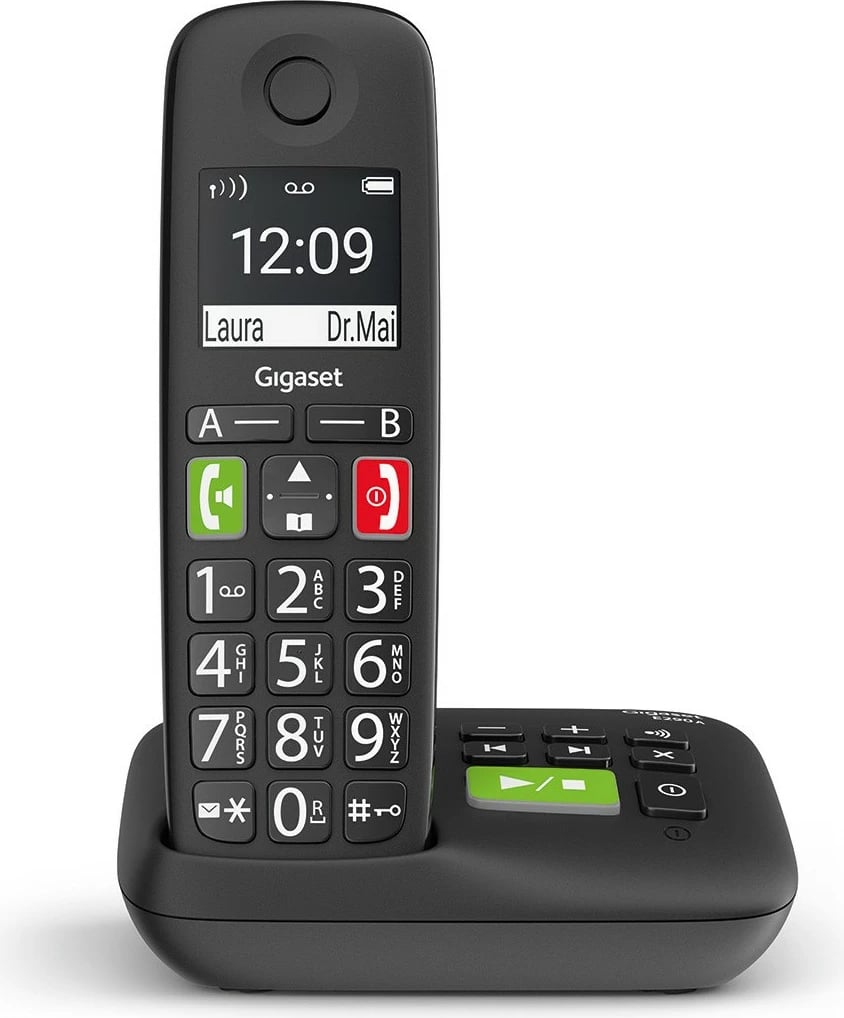 Telefon Gigaset E290A, Analog/DECT, Pa tela, Speakerphone, 150 kontakte, ID thirrës, Ngjyrë e zezë