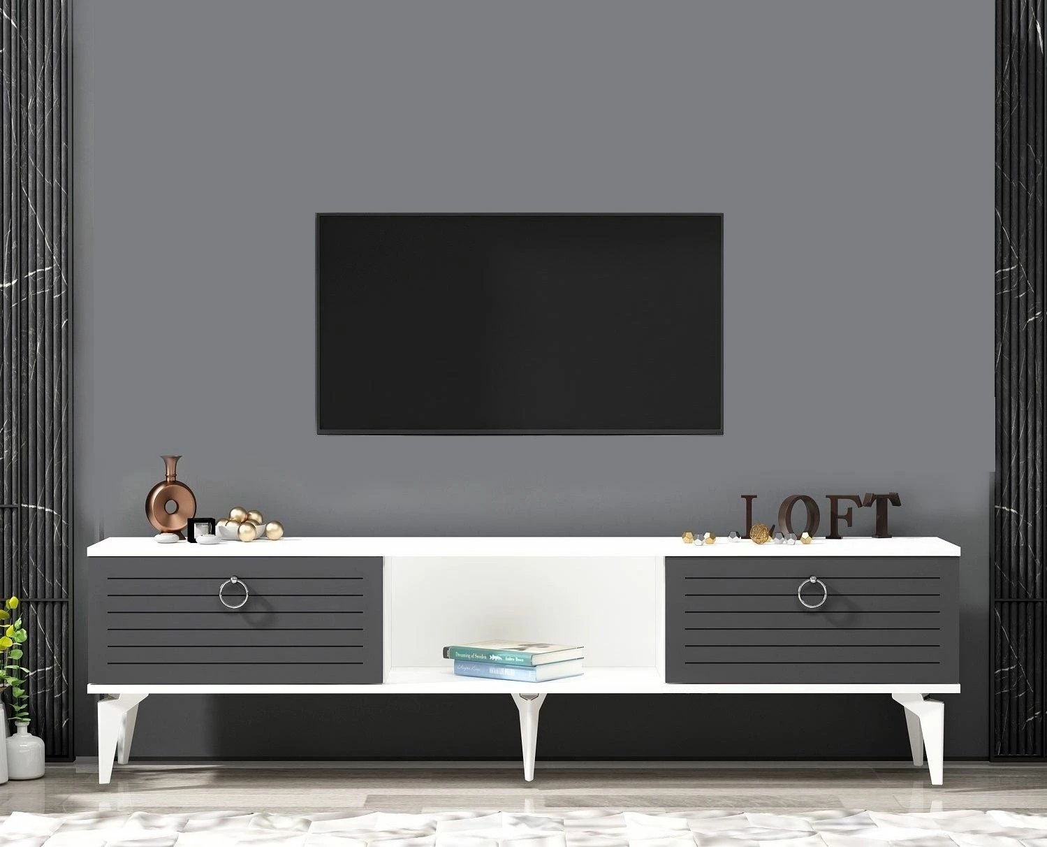 Komodë TV Skye Decor, Arona, e bardhë-antracit
