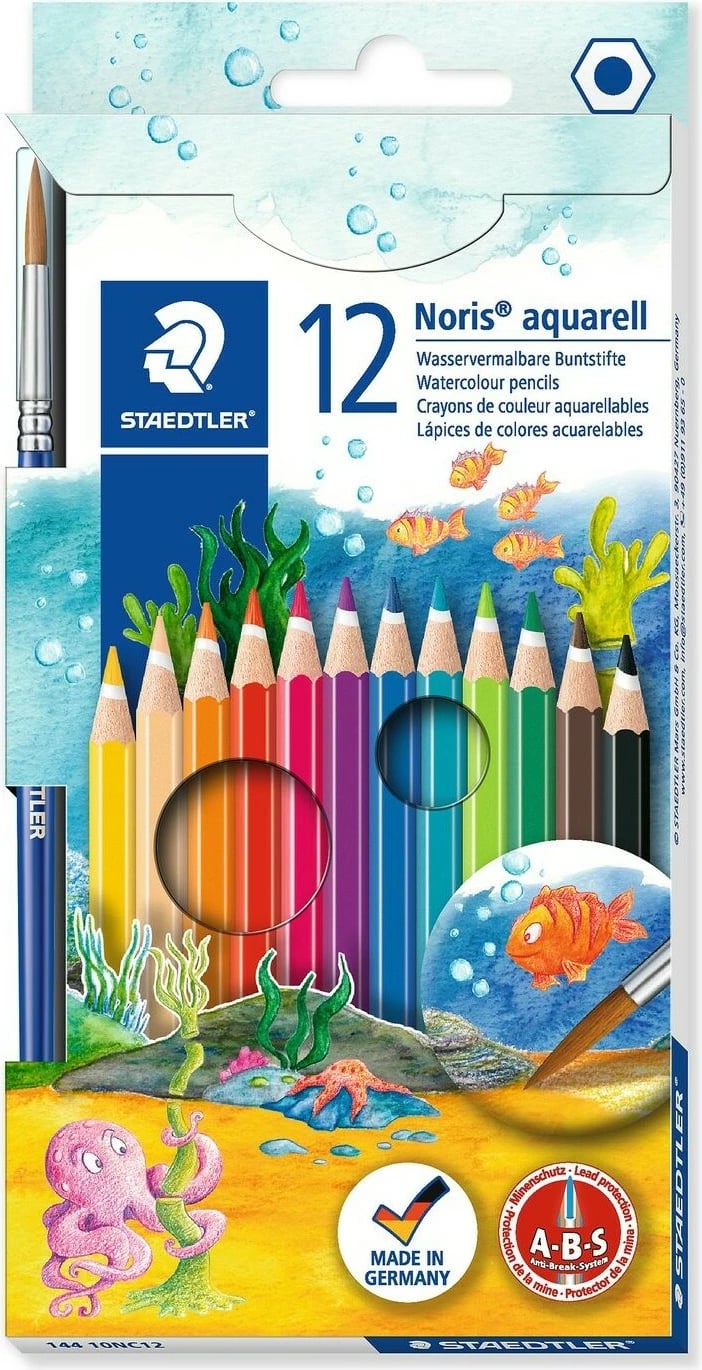 Lapsa me ngjyra uji STAEDTLER Noris aquarell 144 10, 12 copë, ngjyra të përziera