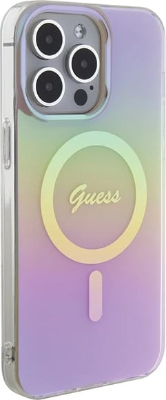 Mbështjellës Guess IML Iridescent MagSafe për iPhone 15 Pro, rozë