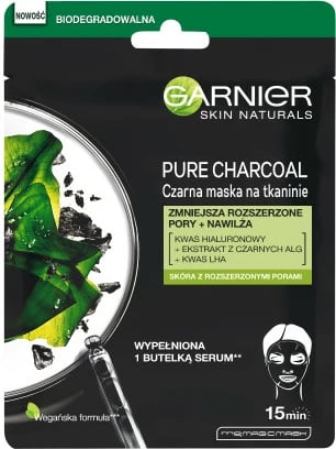 Maskë fytyre Garnier Pure Charcoal Black Tissue Mask për femra, 28g