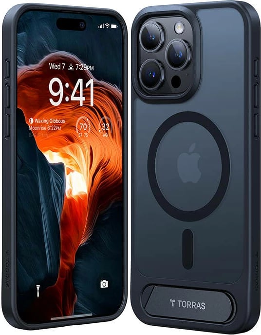 Mbështjellës Torras UPRO Pstand për iPhone 15 Pro Max, i zi